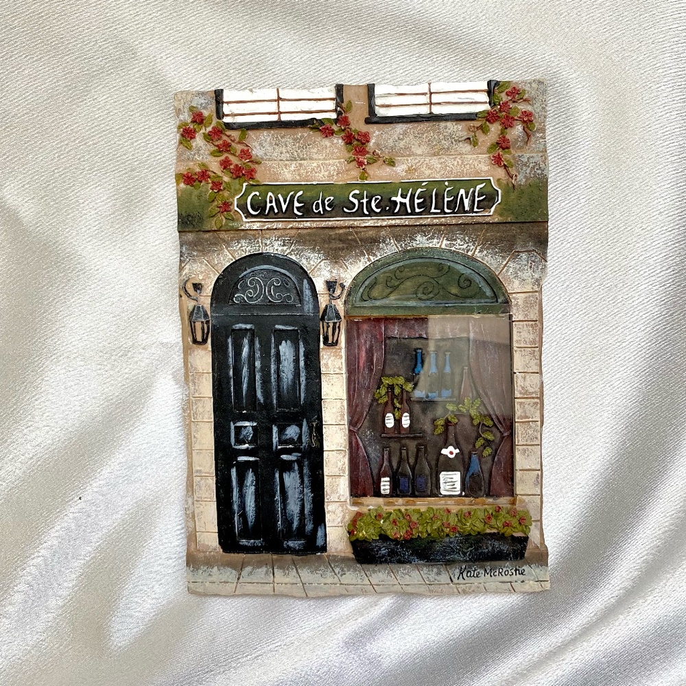 Small French Winery Bistro Art Wall Plaque 3D Resin Vintage Decor Town Prairie